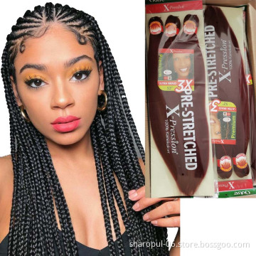 x pression pre stretched braiding hair Synthetic Japanese fiber Easy box braids Easy Crochet braiding hair extension